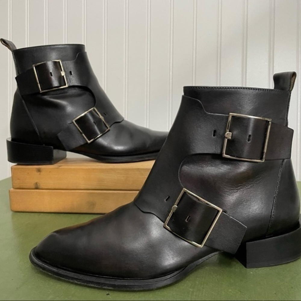 Capezzani Italian-Made Witchy Vibe Black Leather Boots w Buckles #5505